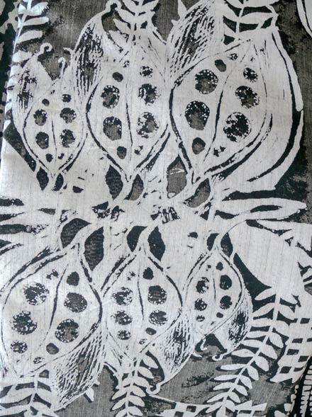 White Seed Pod Print on Silver Shot Cotton